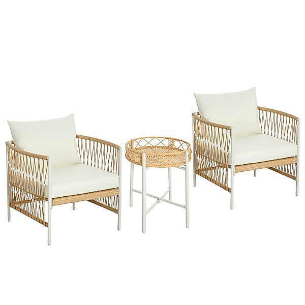 Outsunny 3er Set Rattan Gartenmöbel-Set mit 2 Gartenstühlen und Couchtisch, günstig online kaufen