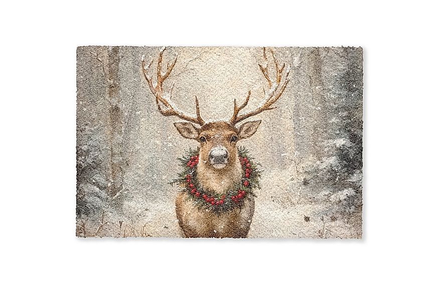 MuchoWow Fußmatte Weihnachten - Rentier - Winter - Kranz, Rechteckig, innen günstig online kaufen