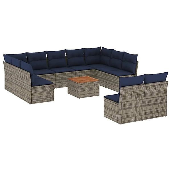 vidaXL 12-Tlg Garten-Sofagarnitur mit Kissen Grau Poly Rattan 3256222 günstig online kaufen