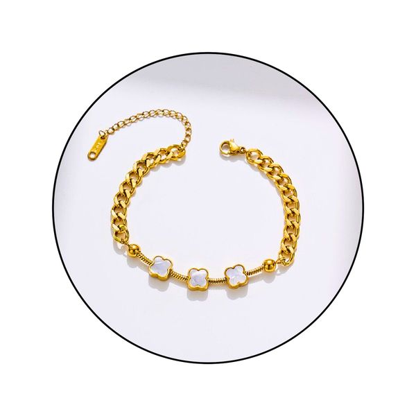 GOLDKLEIN Edelstahlarmband Blumen Perlmutt Edelstahl Panzerarmband günstig online kaufen