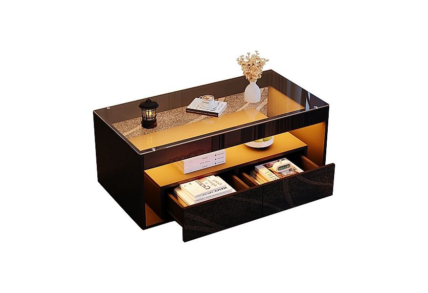 Merax Couchtisch Sofatisch Beistelltisch mit LED-Beleuchtung und Glasplatte günstig online kaufen