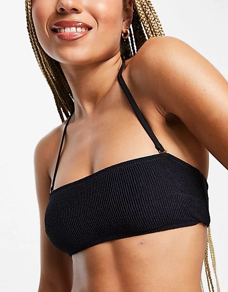 New Look – Strukturiertes Bandeau-Bikinioberteil in Schwarz günstig online kaufen
