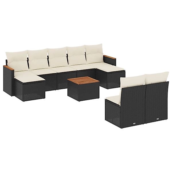 vidaXL 10-Tlg Garten-Sofagarnitur mit Kissen Schwarz Poly Rattan 3226378 günstig online kaufen