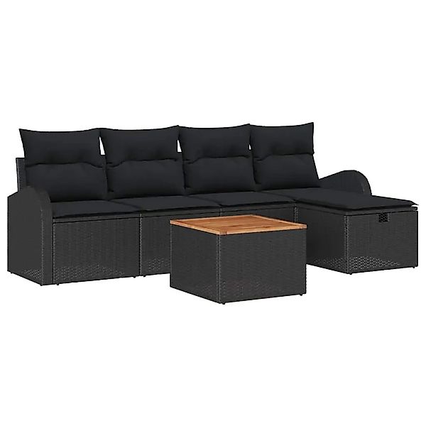 vidaXL Garten-Sofa-Set mit Kissen 6-Tlg Schwarz Poly Rattan 3359506 günstig online kaufen