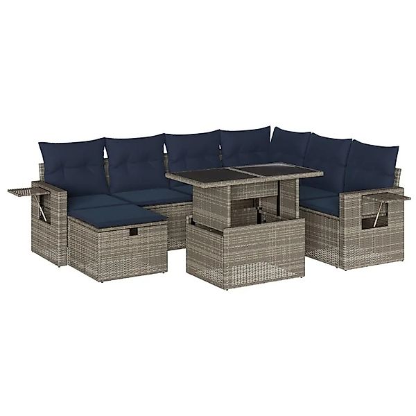 vidaXL 8-Tlg Gartensofa-Set mit Kissen Grau Polyrattan 3275001 günstig online kaufen