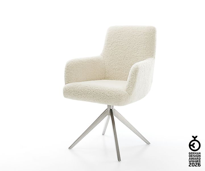 Drehstuhl Heira-Flex mit Armlehnen Teddystoff Beige Kreuzgestell breit Edel günstig online kaufen