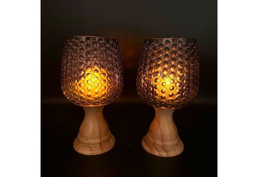 Online-Fuchs Teelichthalter - 2 Kerzenständer aus Holz und Glas für Teelich günstig online kaufen