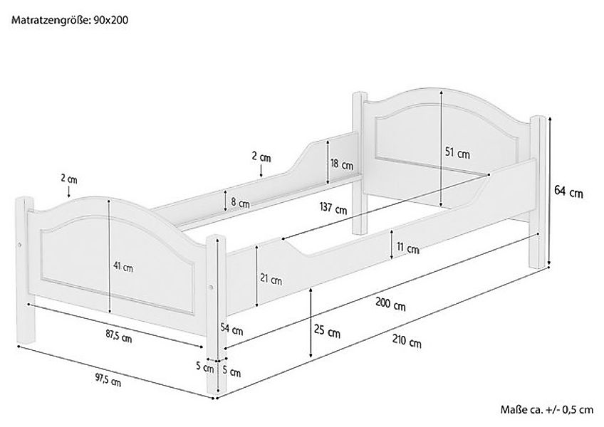 ERST-HOLZ Bett Einzelbett Holzbett 90x200 Kiefer massiv für Jugendliche o E günstig online kaufen