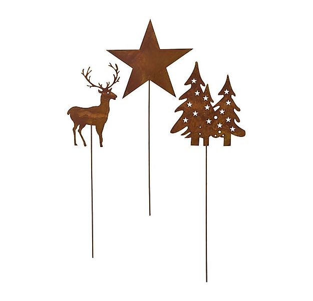 Gasper Gartenstecker Metall Stecker Hirsch Baum Stern. 3er Set. Rost Dekost günstig online kaufen