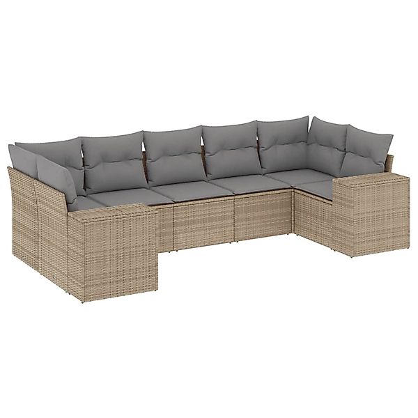 vidaXL 7-Tlg Garten-Sofagarnitur mit Kissen Beige Poly Rattan 3255326 günstig online kaufen