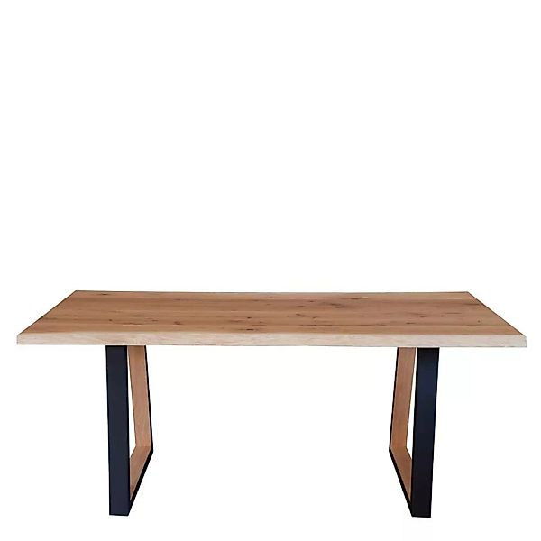 Esszimmertisch mit Bügelgestell aus Eiche Massivholz Industry und Loft Stil günstig online kaufen