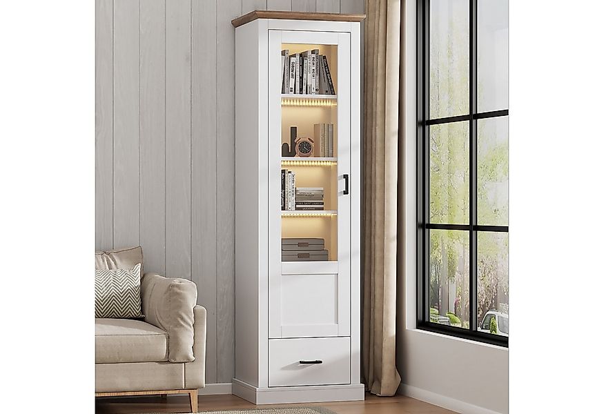 Merax Standvitrine schmal Vitrinen mit LED und USB-Anschluss (inkl.Fernbedi günstig online kaufen