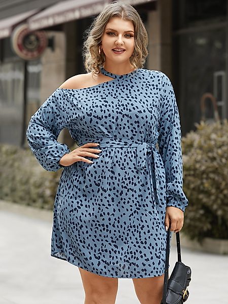 YOINS Plus Größe Polka Dot Cut Out Gürtel Design Lange Ärmel Kleid günstig online kaufen