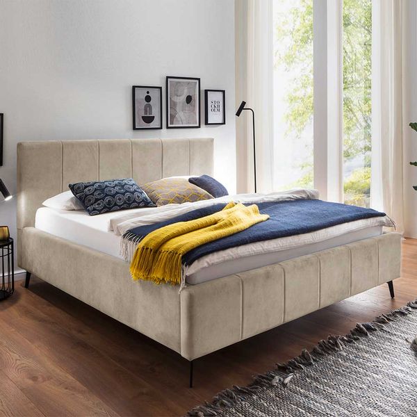 Komfortbett Stoff Beige aus Velours Vierfußgestell aus Metall günstig online kaufen
