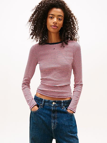 Tommy Jeans Langarmshirt "TJW SLIM ESSENTIAL RIB LS" mit Logostickerei günstig online kaufen