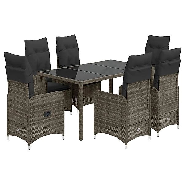 vidaXL 7-Tlg Garten-Bistro-Set mit Kissen Grau Poly Rattan 3277035 günstig online kaufen