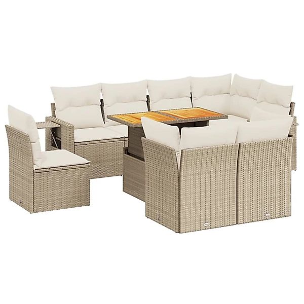 vidaXL 9-tlg Garten-Sofagarnitur mit Kissen Beige Poly Rattan Modell 290 günstig online kaufen