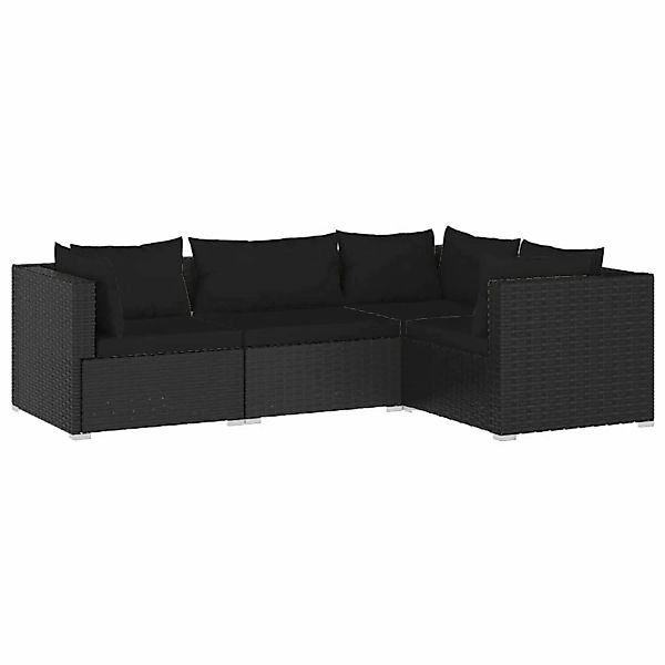 Vidaxl 4-tlg. Garten-lounge-set Mit Kissen Poly Rattan Schwarz günstig online kaufen