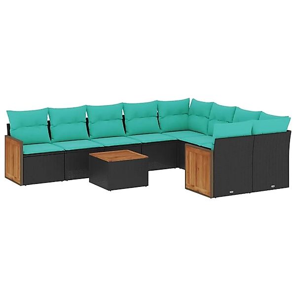 vidaXL 10-Tlg Gartensofa-Set mit Kissen Schwarz Polyrattan 3227989 günstig online kaufen