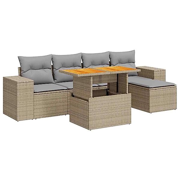 vidaXL 6-Tlg Garten-Sofagarnitur mit Kissen Beige Poly Rattan 3327363 günstig online kaufen