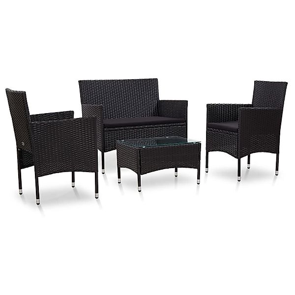 vidaXL 4-tlg Garten-Lounge-Set mit Auflagen Poly Rattan Schwarz Modell 24 günstig online kaufen