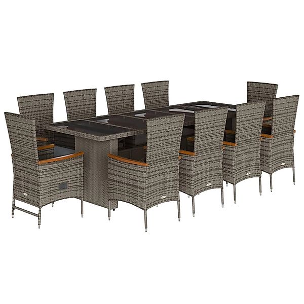 vidaXL 11-Tlg Garten-Essgruppe mit Kissen Grau Poly Rattan 3277559 günstig online kaufen