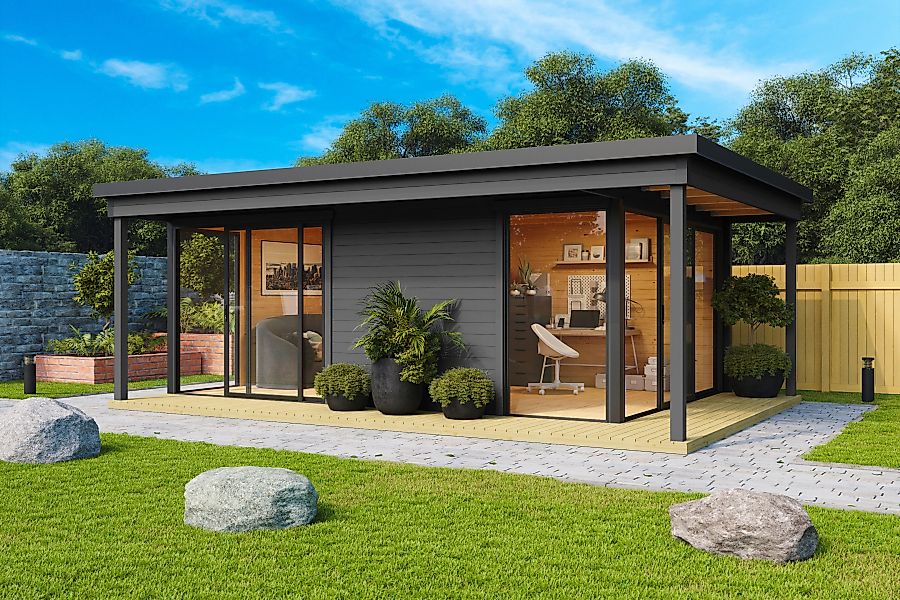 LASITA MAJA Gartenhaus "Domeo 3 Loggia Carbongrau", (Set), mit Überdachung, günstig online kaufen