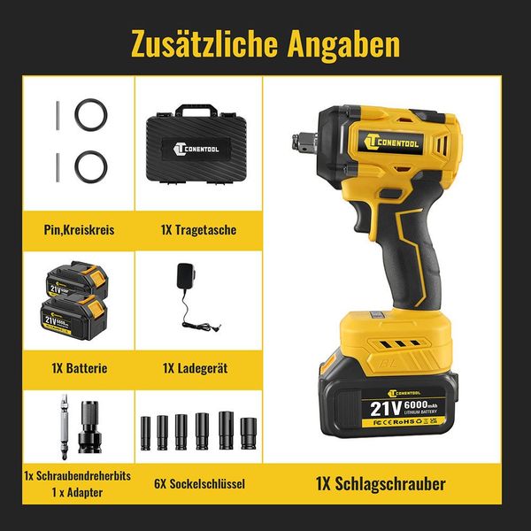 CONENTOOL Akku-Schlagschrauber 21V, 4600,00 U/min, 520,00 günstig online kaufen