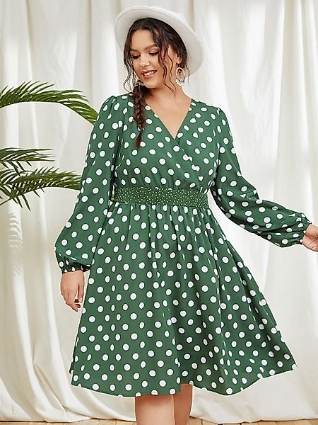 YOINS Plus Size Polka Dot Kleid mit langen Ärmeln günstig online kaufen