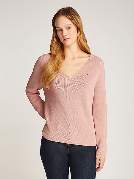 Tommy Hilfiger Strickpullover "CO CARDI STITCH V-NK LS", mit Logostickerei günstig online kaufen