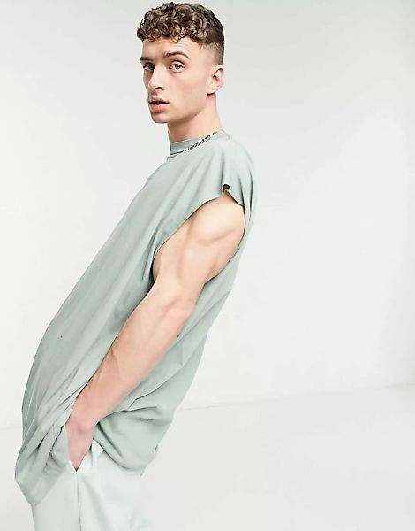 ASOS DESIGN – Ärmelloses Super-Oversize-Shirt im Longline-Schnitt in Grün günstig online kaufen