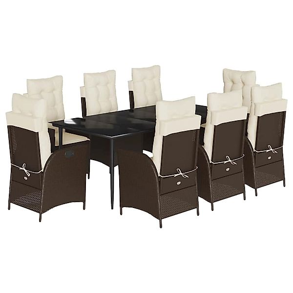 vidaXL 9-Tlg Garten-Essgruppe mit Kissen Braun Poly Rattan 3213202 günstig online kaufen