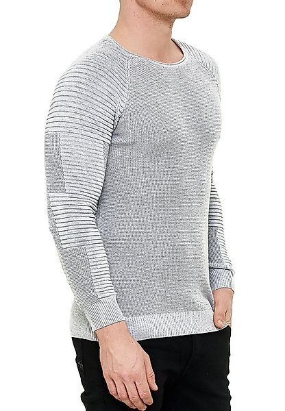 R-NEAL Rundhalspullover Fein-Strick Slim-Fit Biker Strick-Pullover Gerippte günstig online kaufen