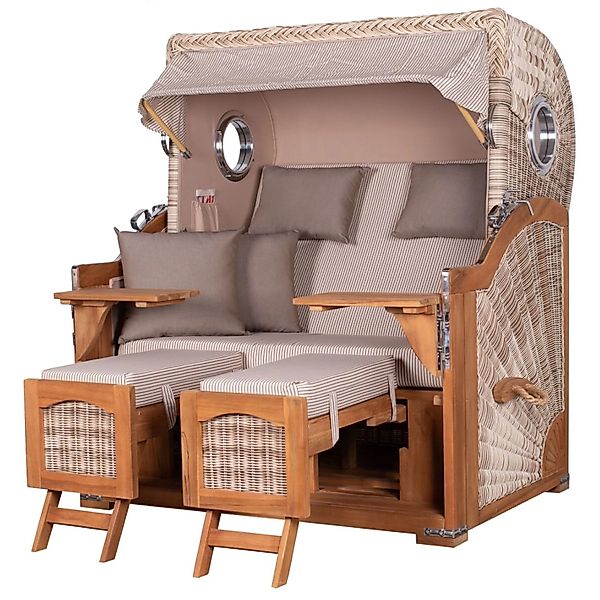 bene,iving Strandkorb Komplettset Ammersee Grande XL Teak Bullauge PE Shell günstig online kaufen