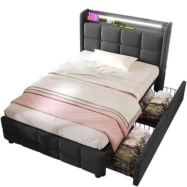 Ulife Polsterbett Stauraumbetten Doppelbett mit LED-Beleuchtung,USB Ladefun günstig online kaufen