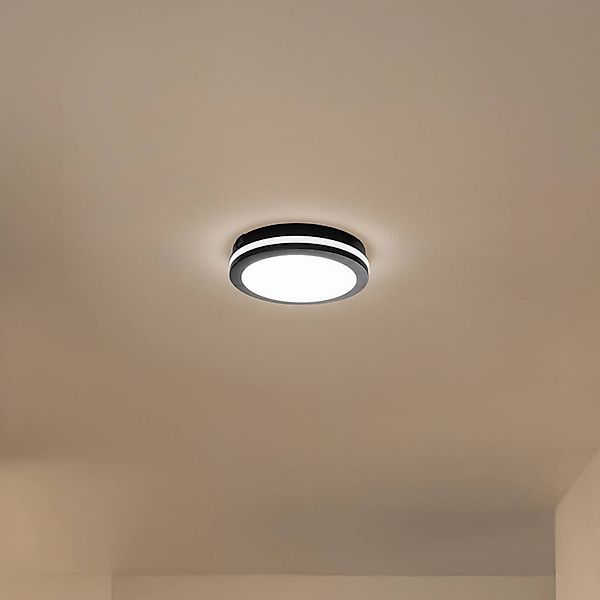 LED-Deckenleuchte Marlon, Ø 22 cm, schwarz, Kunststoff, IP54 günstig online kaufen