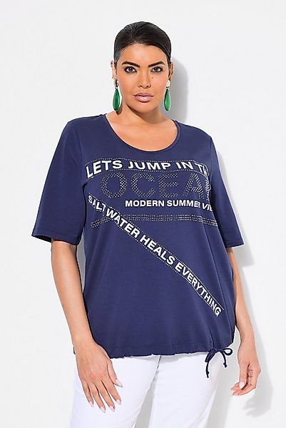 Ulla Popken T-Shirt T-Shirt Schriftmotiv Rundhals Halbarm Saumband günstig online kaufen