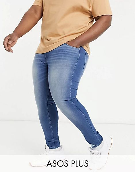 ASOS DESIGN Plus – Hautenge Jeans mit Power-Stretch und Saum im Used-Look i günstig online kaufen