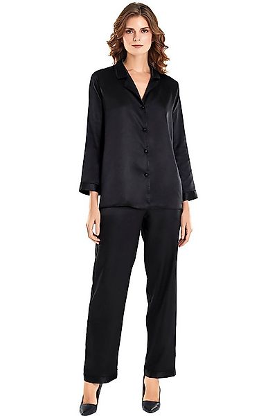Pyjamahose Zweiteiliges Satin-Pyjama-Set mit Knopfleiste günstig online kaufen