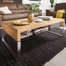 Sofatisch aus Eiche Massivholz Bügelgestell aus Metall günstig online kaufen