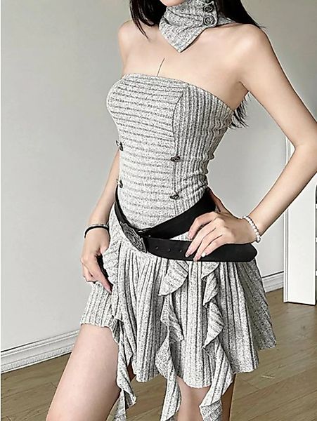 ZWY Dirndl Einfarbiges modisches Tube-Top-Kleid mit hoher Taille für Damen günstig online kaufen