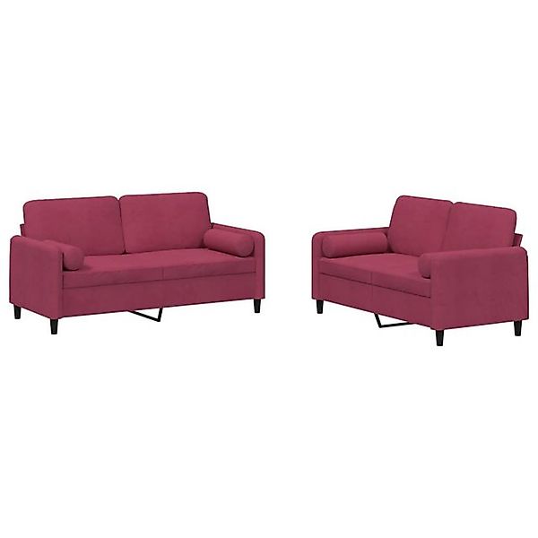 vidaXL Sofa 2-tlg. Sofagarnitur mit Kissen Weinrot Samt günstig online kaufen