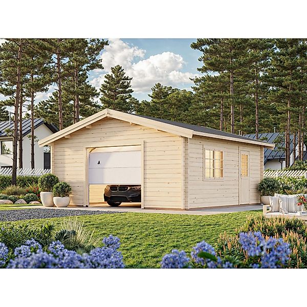 Palmako Garage Roger mit Sektionaltor 540 x 540 cm Lackiert Grau-Weiß FSC® günstig online kaufen