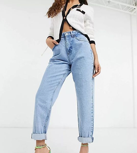 ASOS DESIGN Petite – Superbequeme Mom-Jeans mit hohem Bund in leuchtendem B günstig online kaufen