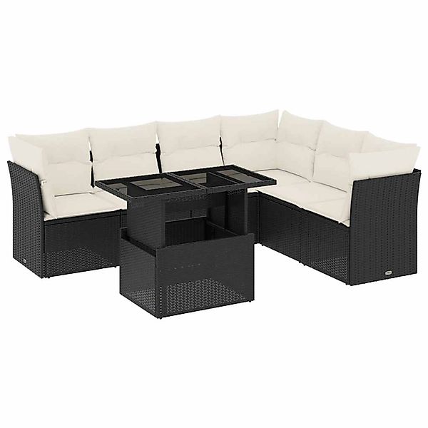 vidaXL 7-Tlg Garten-Sofagarnitur mit Kissen Schwarz Poly Rattan 3266606 günstig online kaufen