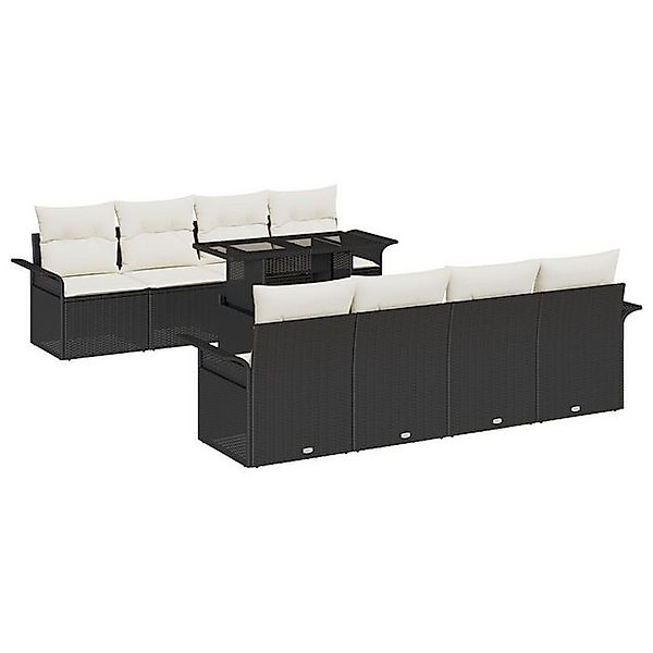 vidaXL Loungesofa 9-tlg. Garten-Sofagarnitur mit Kissen Schwarz Poly Rattan günstig online kaufen
