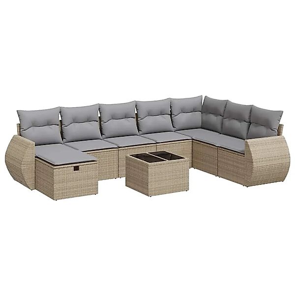 vidaXL 9-Tlg Garten-Sofagarnitur mit Kissen Beige Poly Rattan 3325645 günstig online kaufen