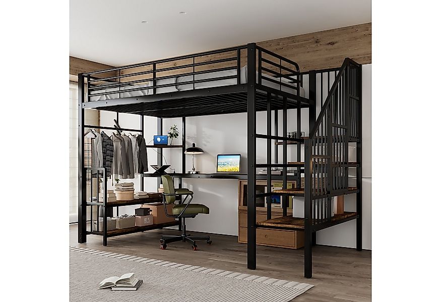 Flieks Hochbett Metallbett Kinderbett 120x200cm mit Kleiderbügel und Schrei günstig online kaufen