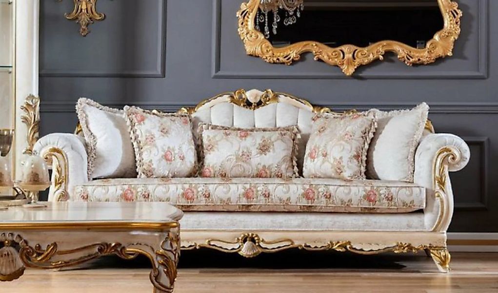 Casa Padrino Sofa Luxus Barock Sofa Weiß / Beige / Gold - Prunkvolles Wohnz günstig online kaufen
