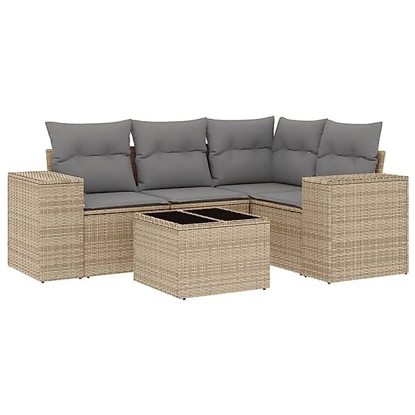 vidaXL 5-Tlg Garten-Sofagarnitur mit Kissen Beige Poly Rattan 3222518 günstig online kaufen